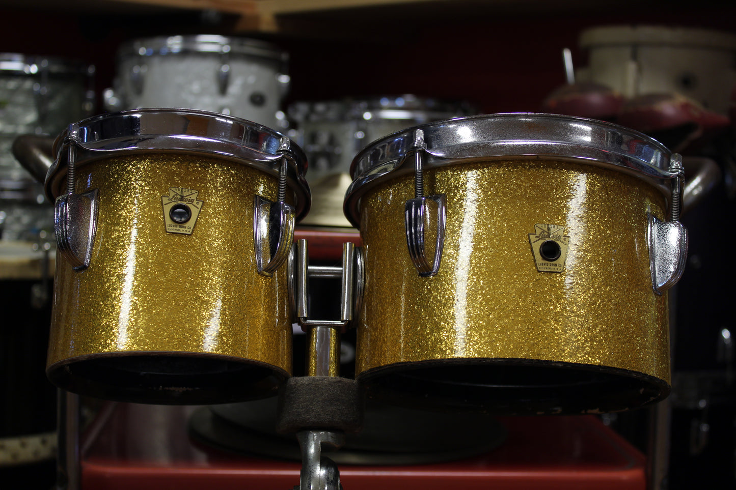 1967 Ludwig 6" & 8" Bongo Drums in Gold Sparkle
