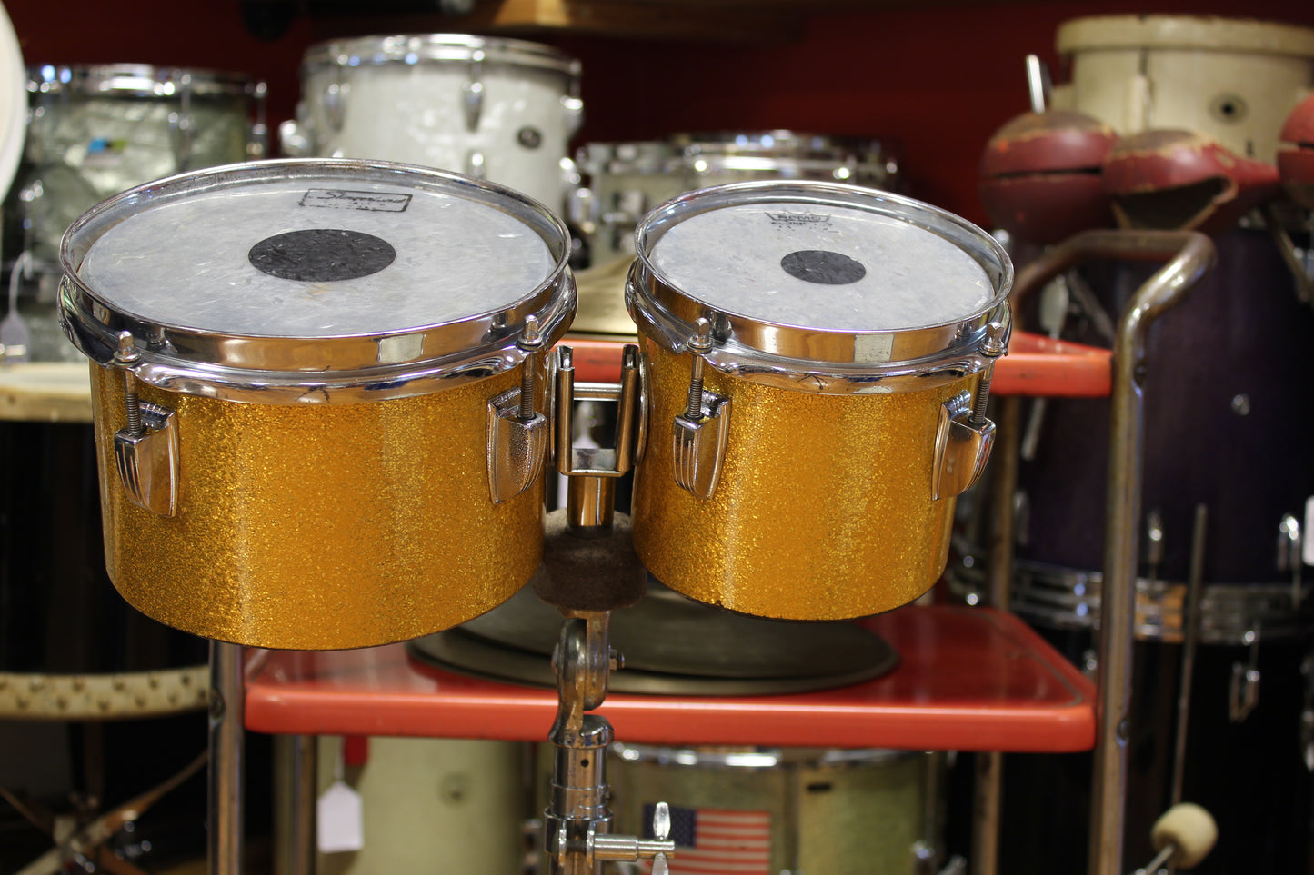 1967 Ludwig 6" & 8" Bongo Drums in Gold Sparkle