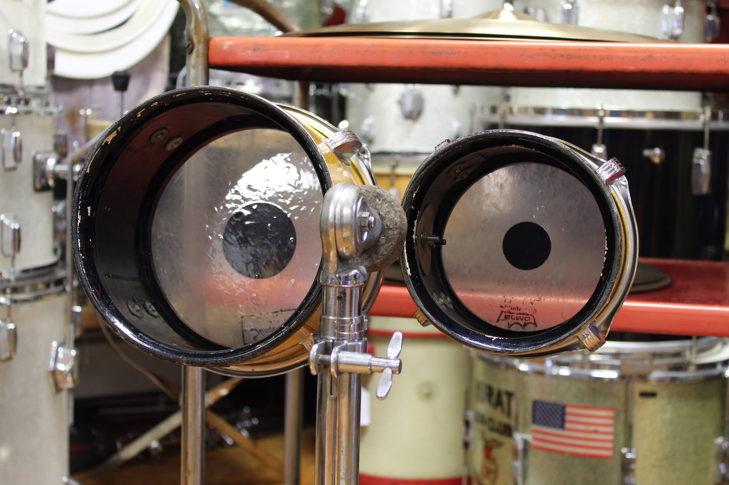1967 Ludwig 6" & 8" Bongo Drums in Gold Sparkle