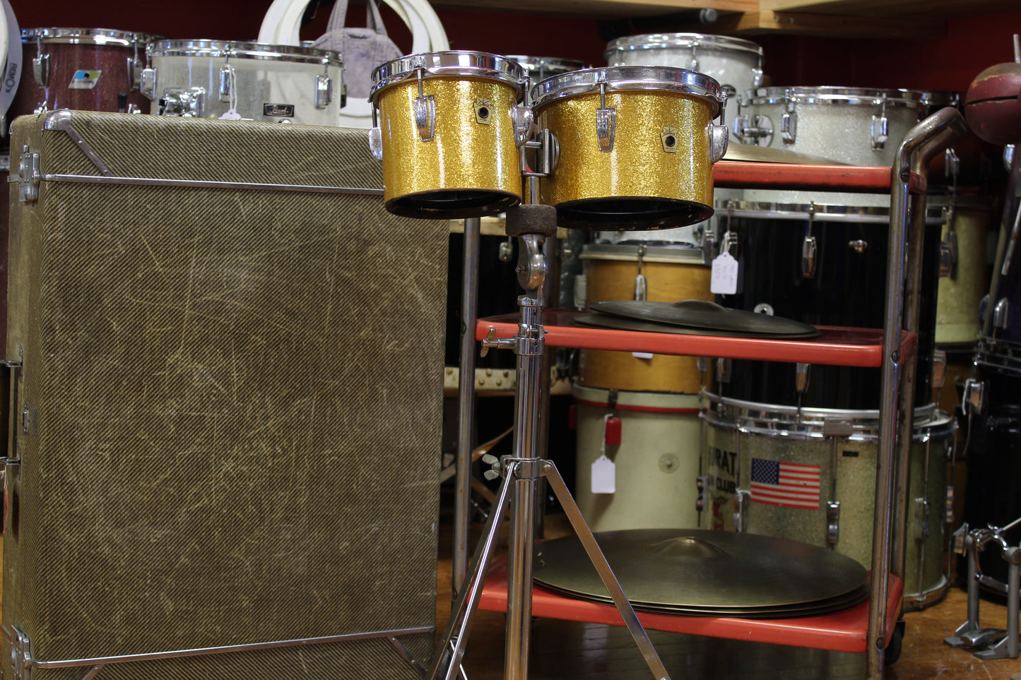 1967 Ludwig 6" & 8" Bongo Drums in Gold Sparkle