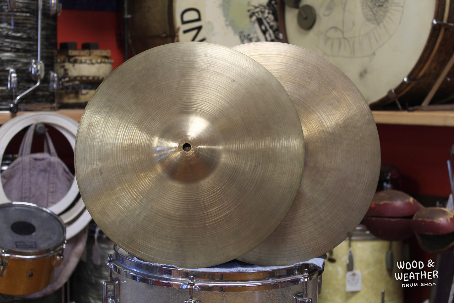1950s A. Zildjian 14" Small Stamp Hi-Hat Cymbals 740/780g