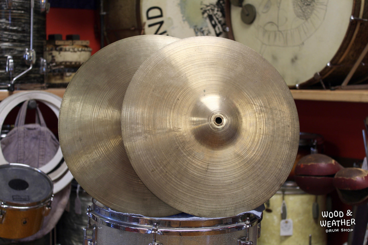 1950s A. Zildjian 14" Small Stamp Hi-Hat Cymbals 740/780g