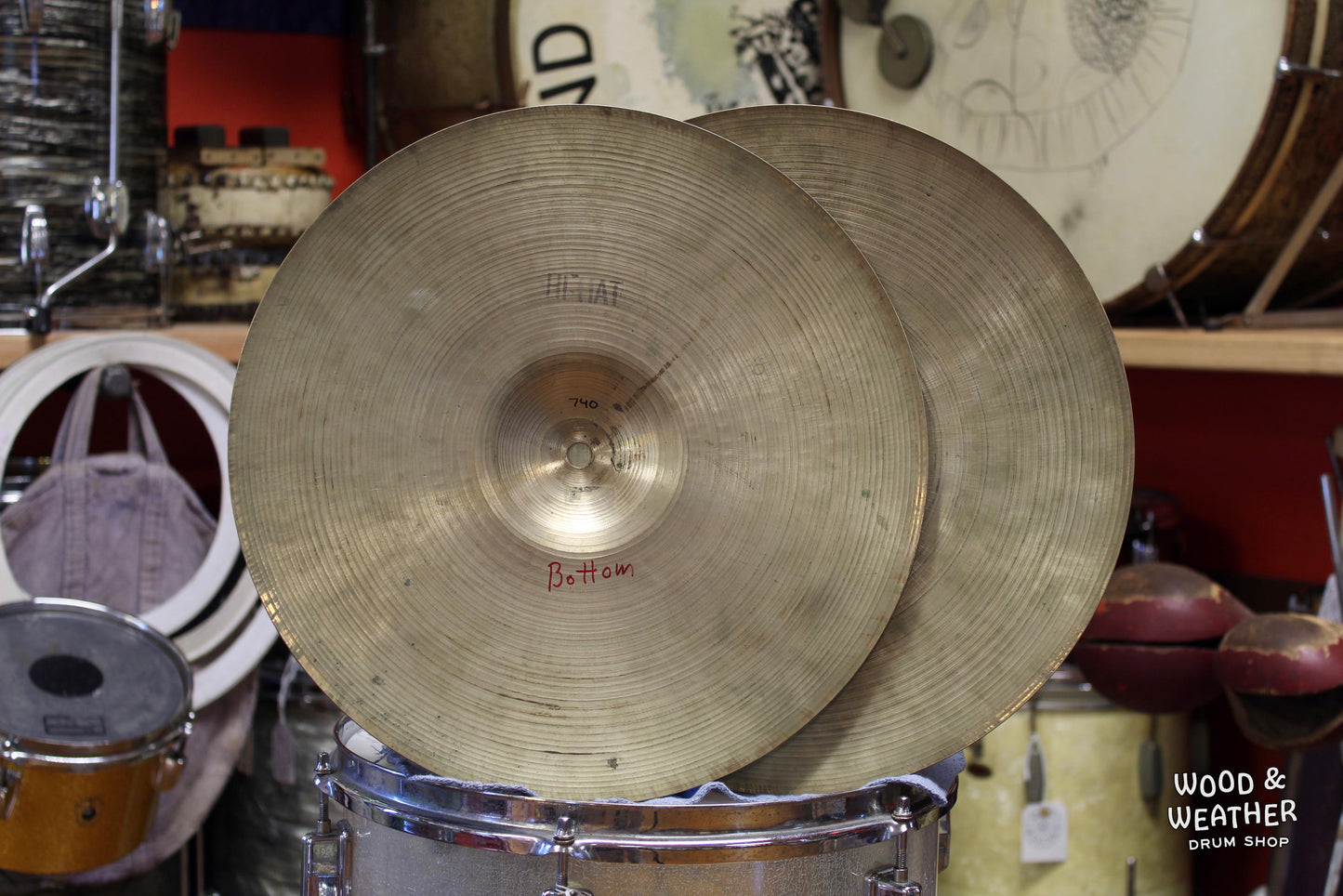 1950s A. Zildjian 14" Small Stamp Hi-Hat Cymbals 740/780g