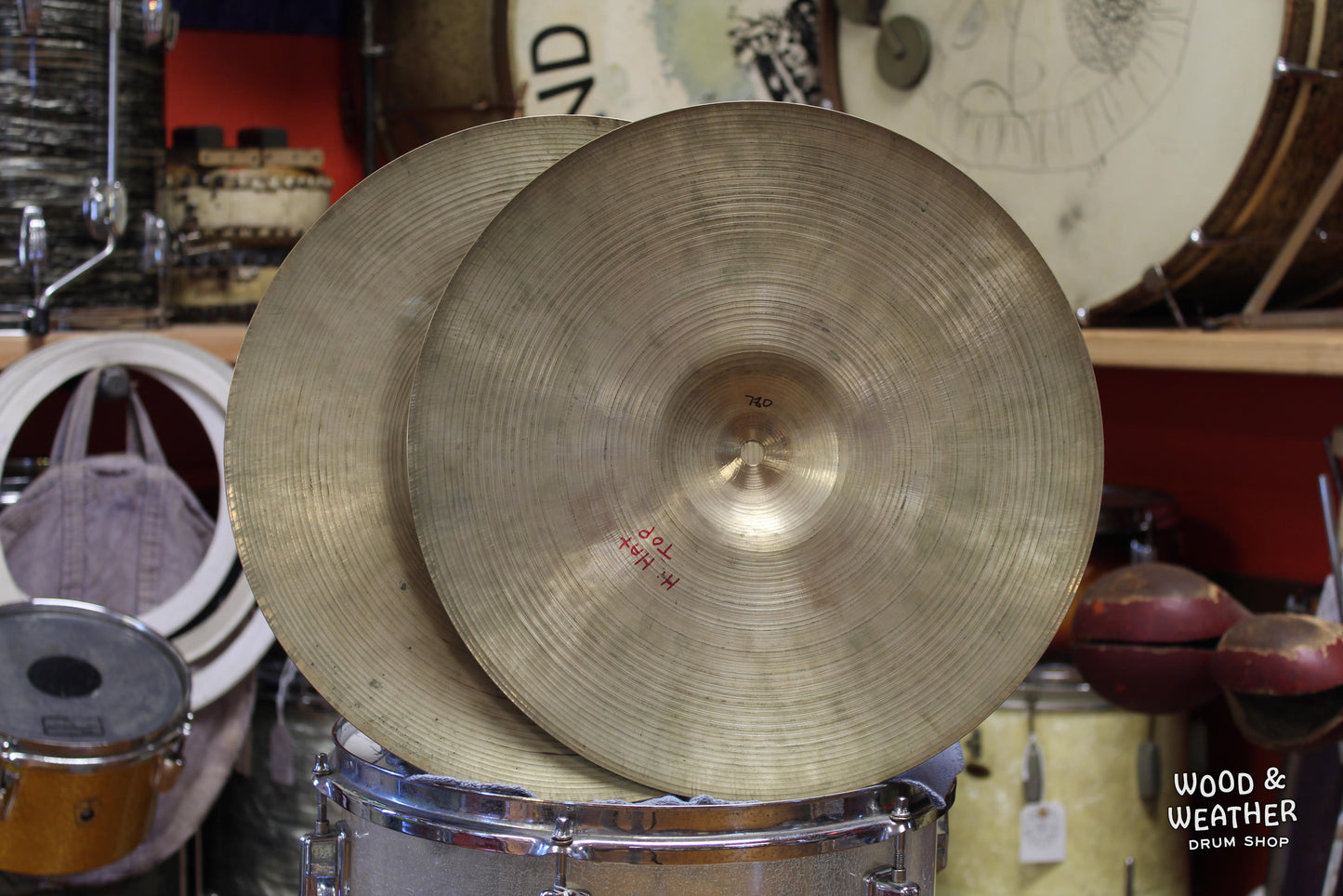 1950s A. Zildjian 14" Small Stamp Hi-Hat Cymbals 740/780g