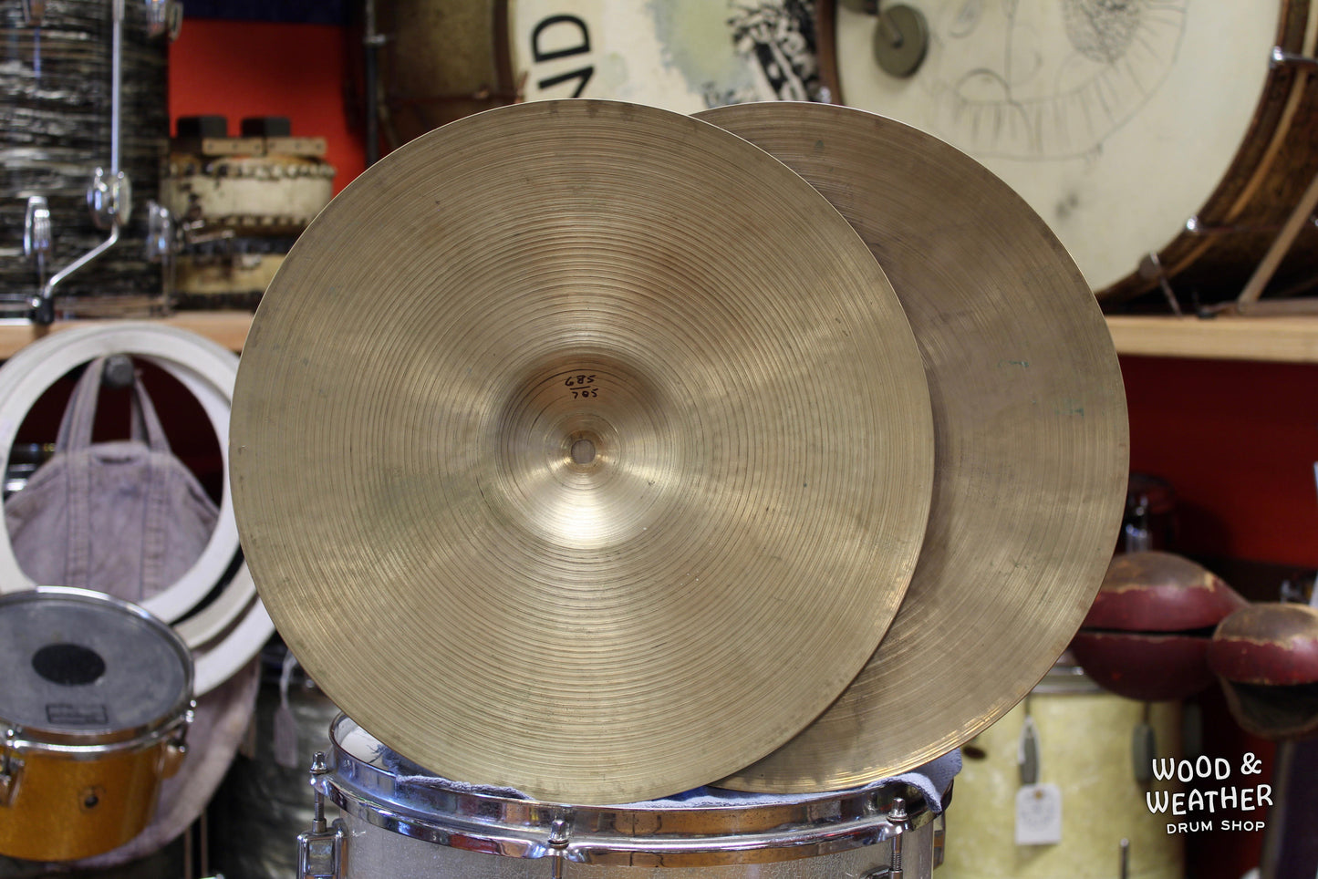 1950s A. Zildjian 14" Small Stamp Hi-Hat Cymbals 685/705g