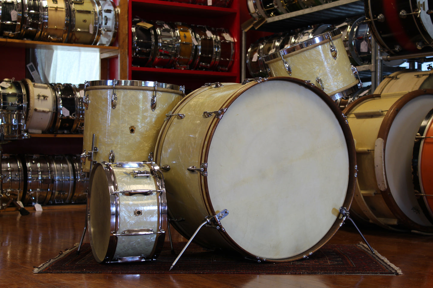 1940s WFL Classic Professional Outfit in White Marine Pearl 14x26 16x16 9x13 7x14