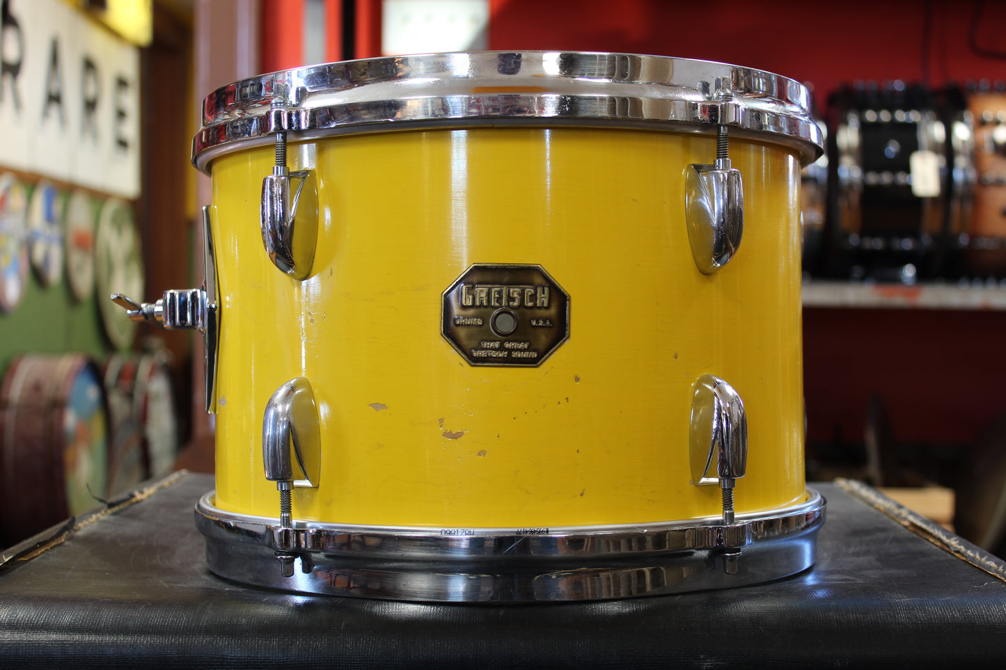 1970s Gretsch Stop Sign Badge Outfit in Yellow Lacquer 14x20 8x12 14x14