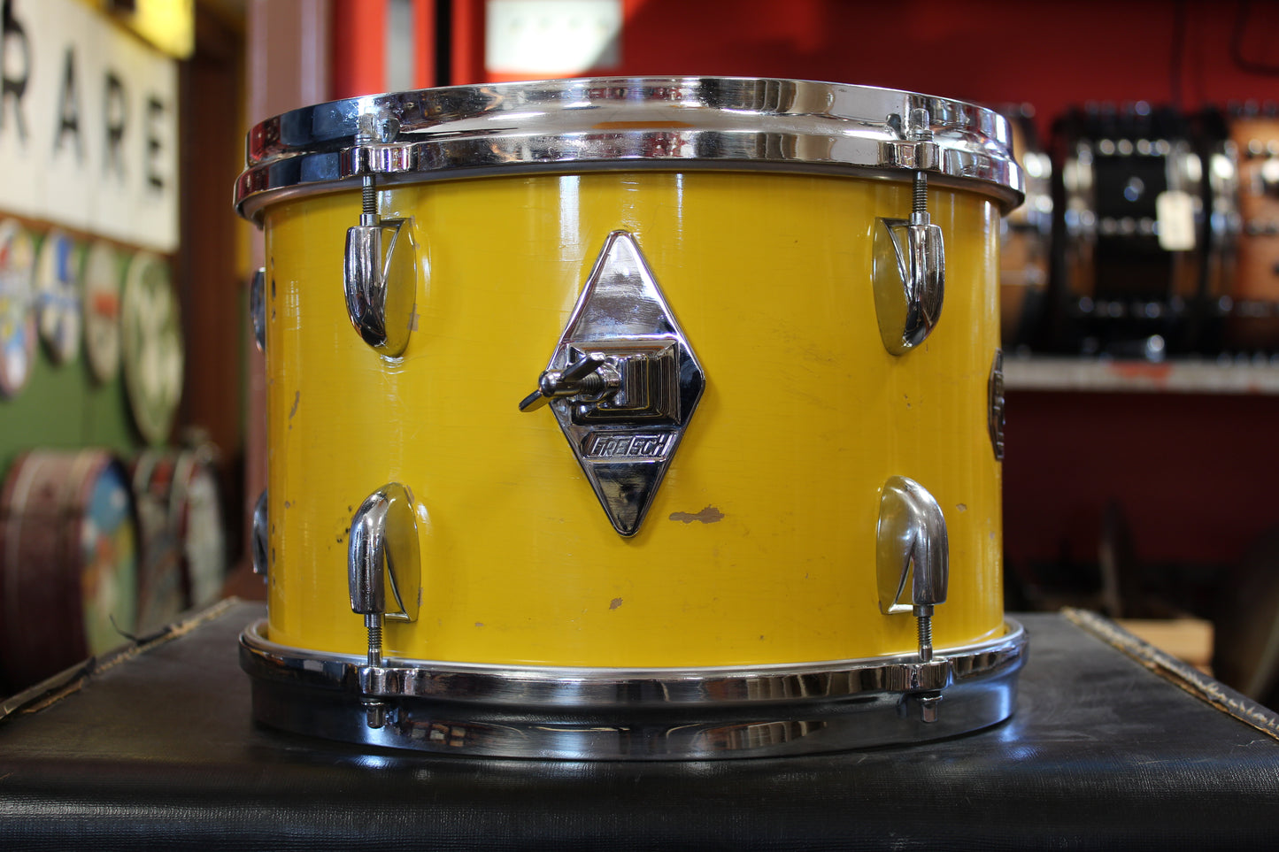 1970s Gretsch Stop Sign Badge Outfit in Yellow Lacquer 14x20 8x12 14x14