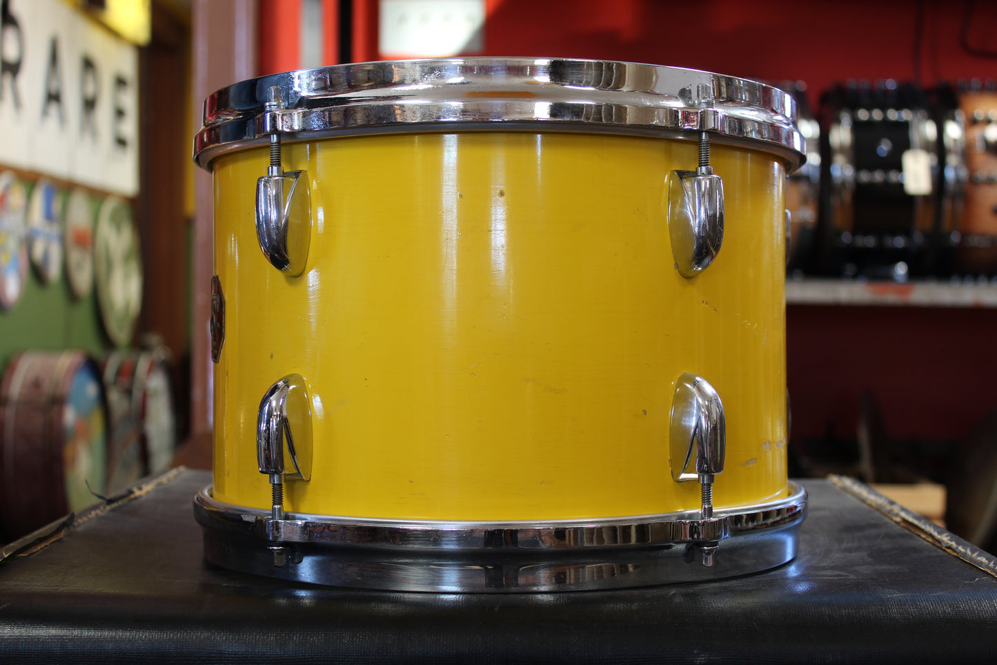 1970s Gretsch Stop Sign Badge Outfit in Yellow Lacquer 14x20 8x12 14x14