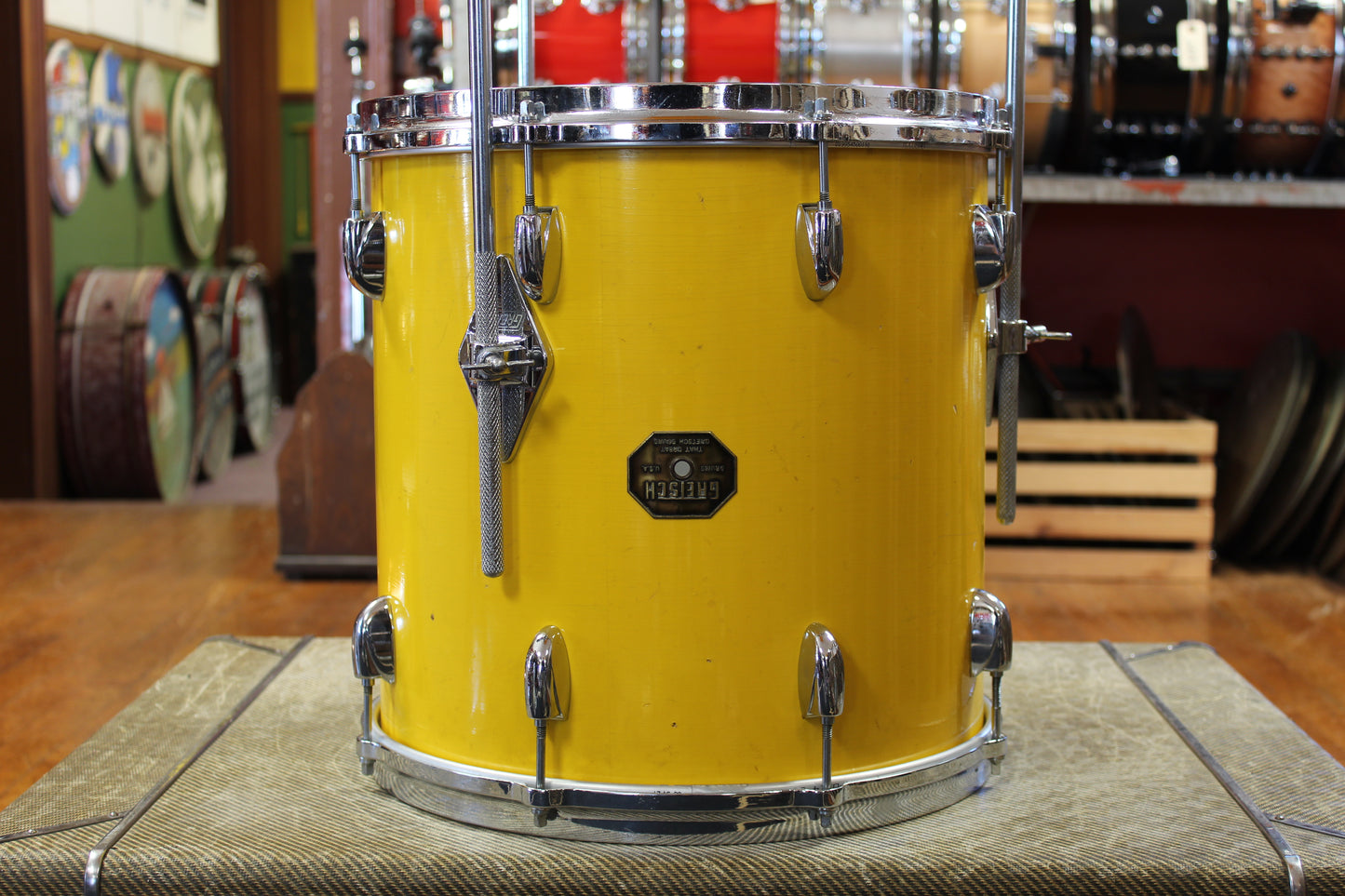 1970s Gretsch Stop Sign Badge Outfit in Yellow Lacquer 14x20 8x12 14x14