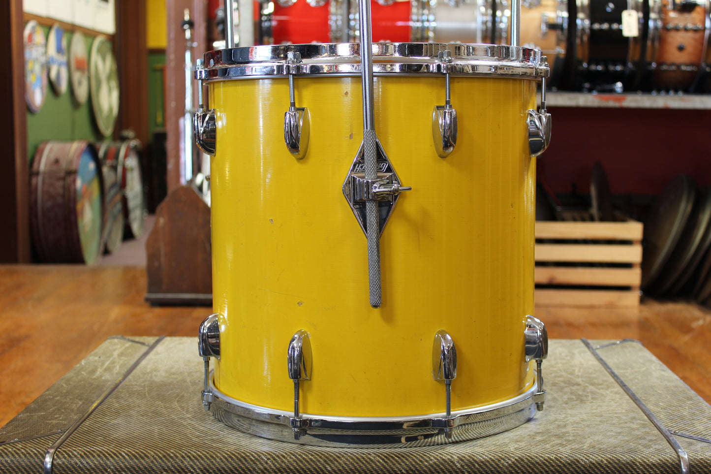 1970s Gretsch Stop Sign Badge Outfit in Yellow Lacquer 14x20 8x12 14x14