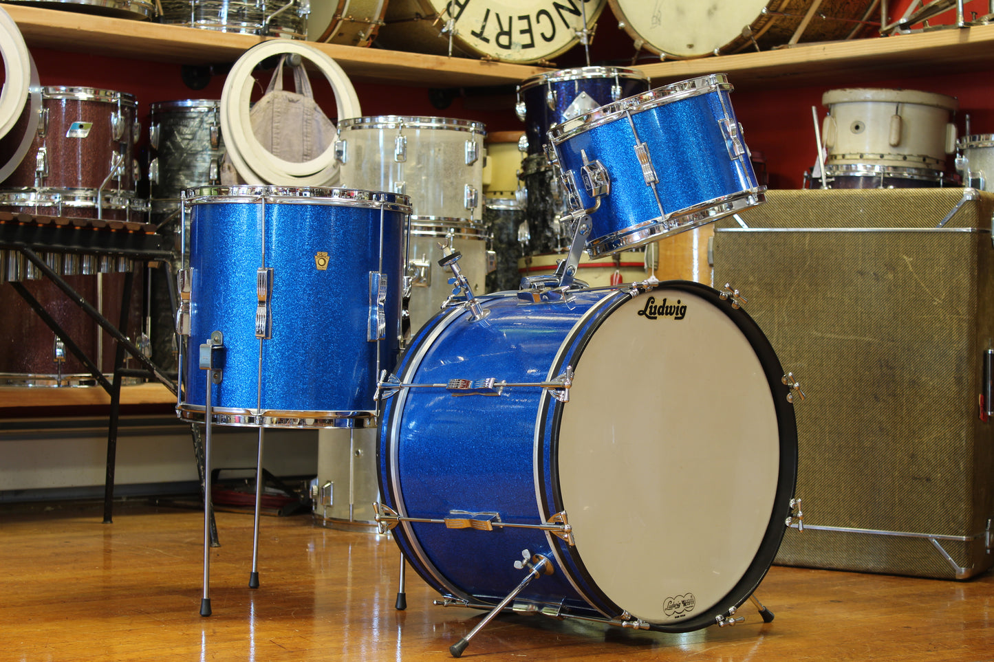 1965 Ludwig Club Date in Blue Sparkle 14x20 14x14 8x12