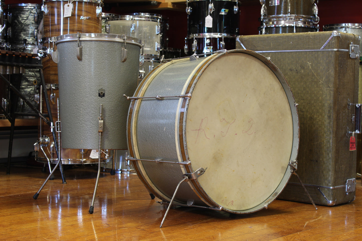 1948 Leedy Combo Outfit in Antique Silver 12x24 18x14
