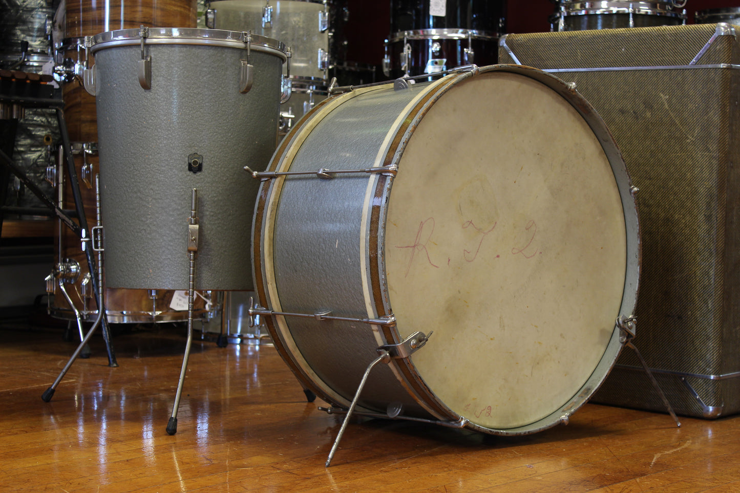 1948 Leedy Combo Outfit in Antique Silver 12x24 18x14