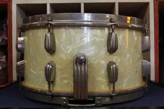 1940s Slingerland 7x14 Radio King Snare Drum in White Marine Pearl