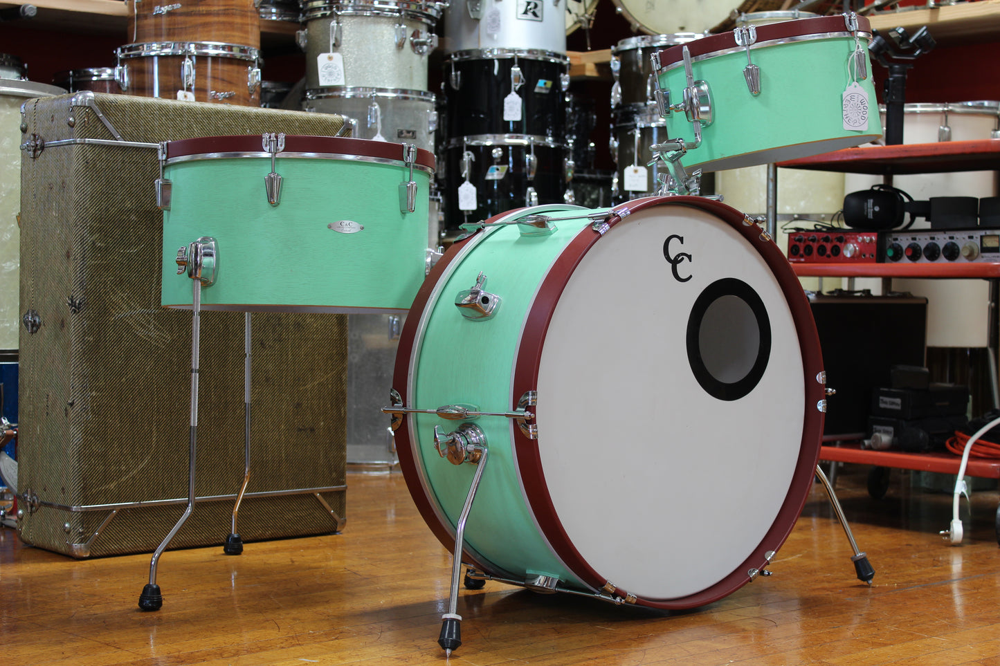 C&C Drum Company Super Flyer in Sea Green 10x22 9x16 6.5x13