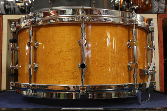 1980s Tama 6.5x14 Artwood 3-Way Tuning in Amber Birdseye