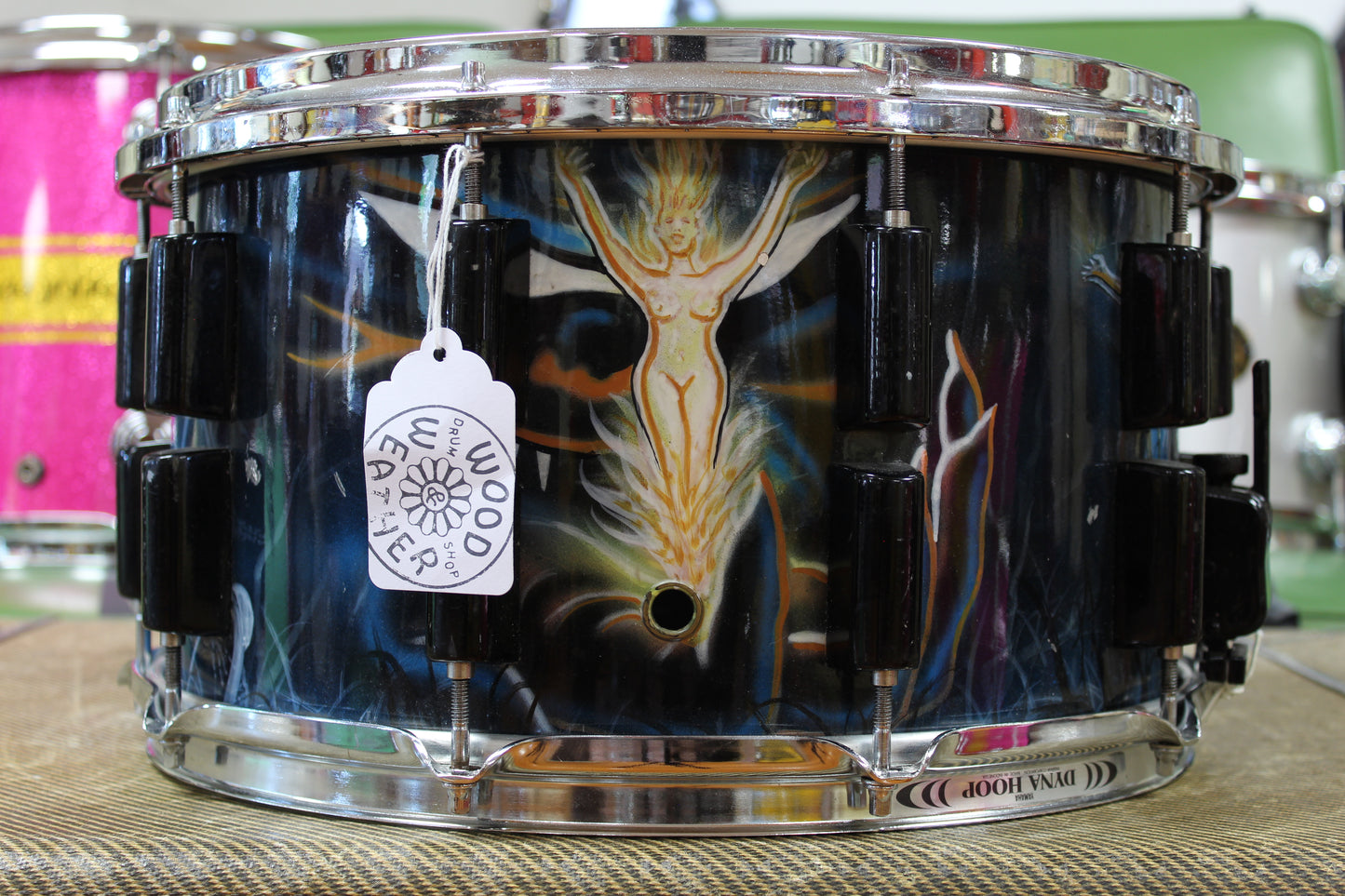 1990s Stingray Custom Painted Fiberglass Snare Drum 8x14
