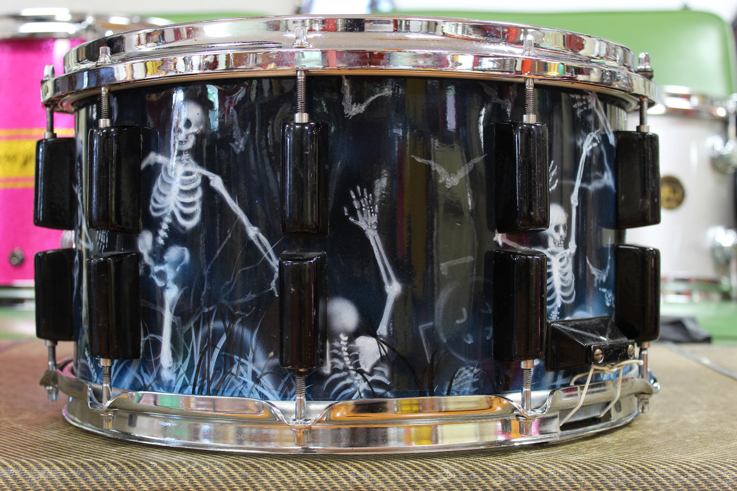 1990s Stingray Custom Painted Fiberglass Snare Drum 8x14