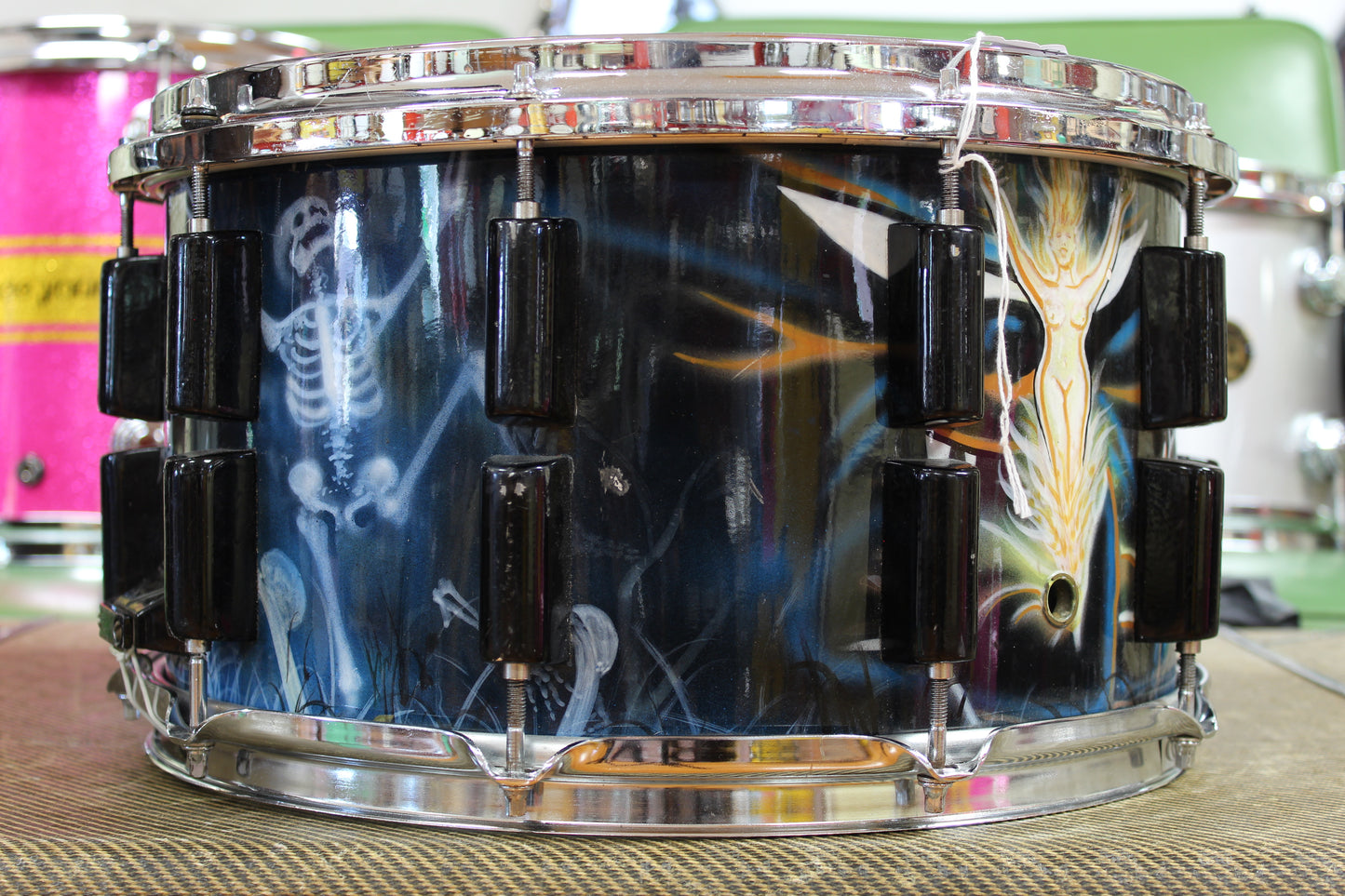 1990s Stingray Custom Painted Fiberglass Snare Drum 8x14