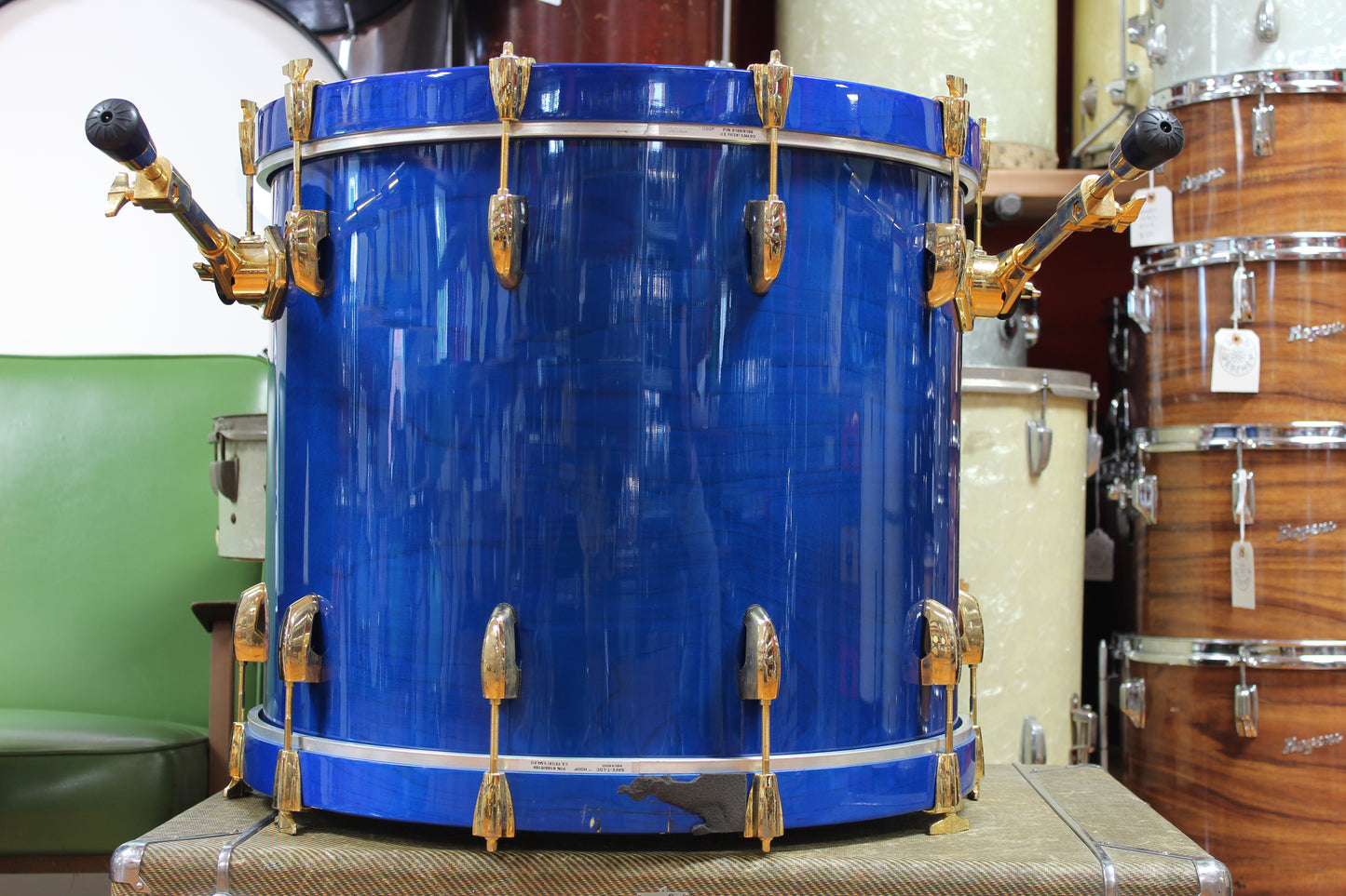 1990s Pearl Masters Custom 18"x22" in Blue Lacquer / Gold Hardware