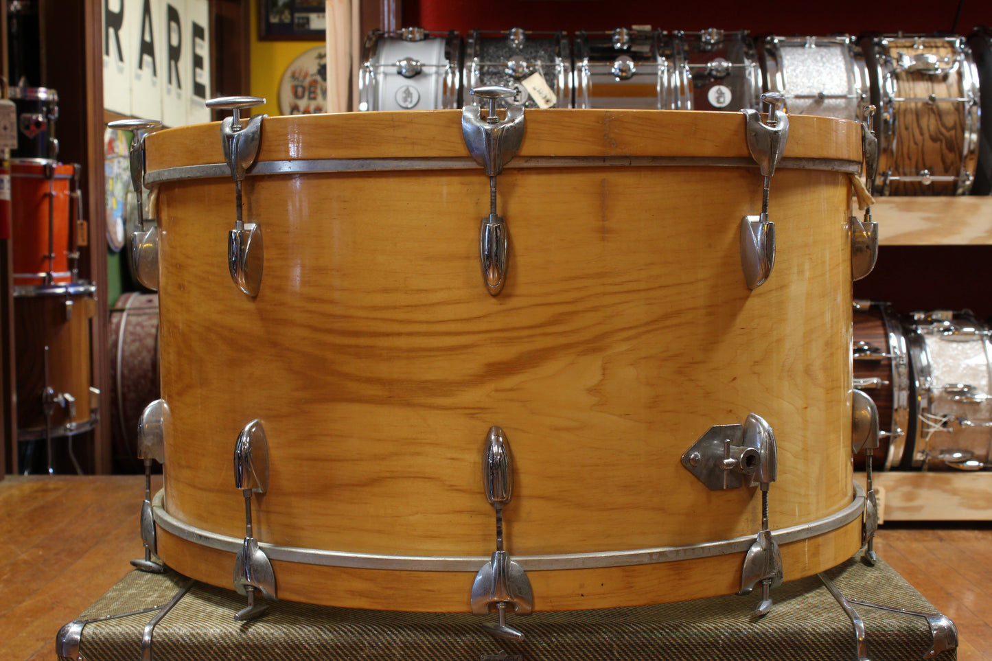 1970s Gretsch Stop Sign Badge 14x28 Bass Drum in Natural Maple