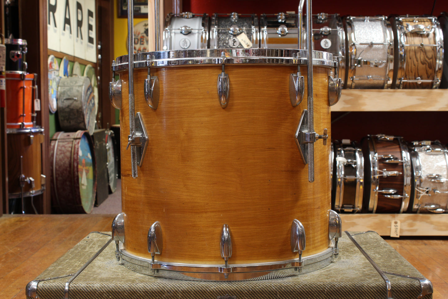 1970s Gretsch Stop Sign Badge Floor Tom in High Gloss Natural Maple 16x18