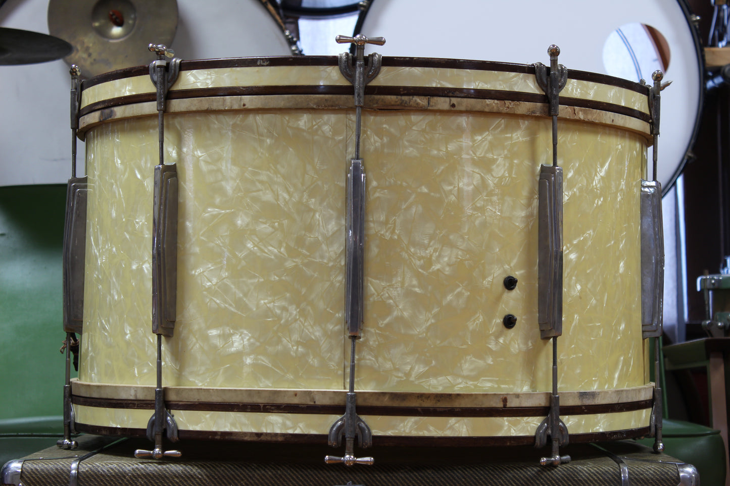 1930s Ludwig & Ludwig Special Deluxe Drum outfit in Avalon Pearl 14x28 12x14 9x13