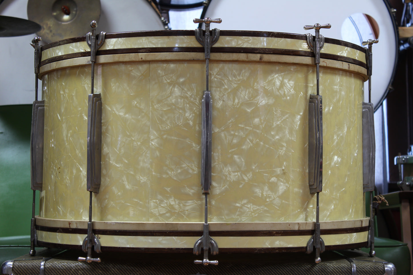 1930s Ludwig & Ludwig Special Deluxe Drum outfit in Avalon Pearl 14x28 12x14 9x13