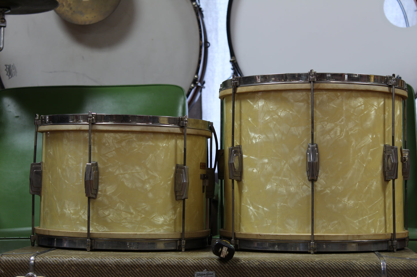 1930s Ludwig & Ludwig Special Deluxe Drum outfit in Avalon Pearl 14x28 12x14 9x13