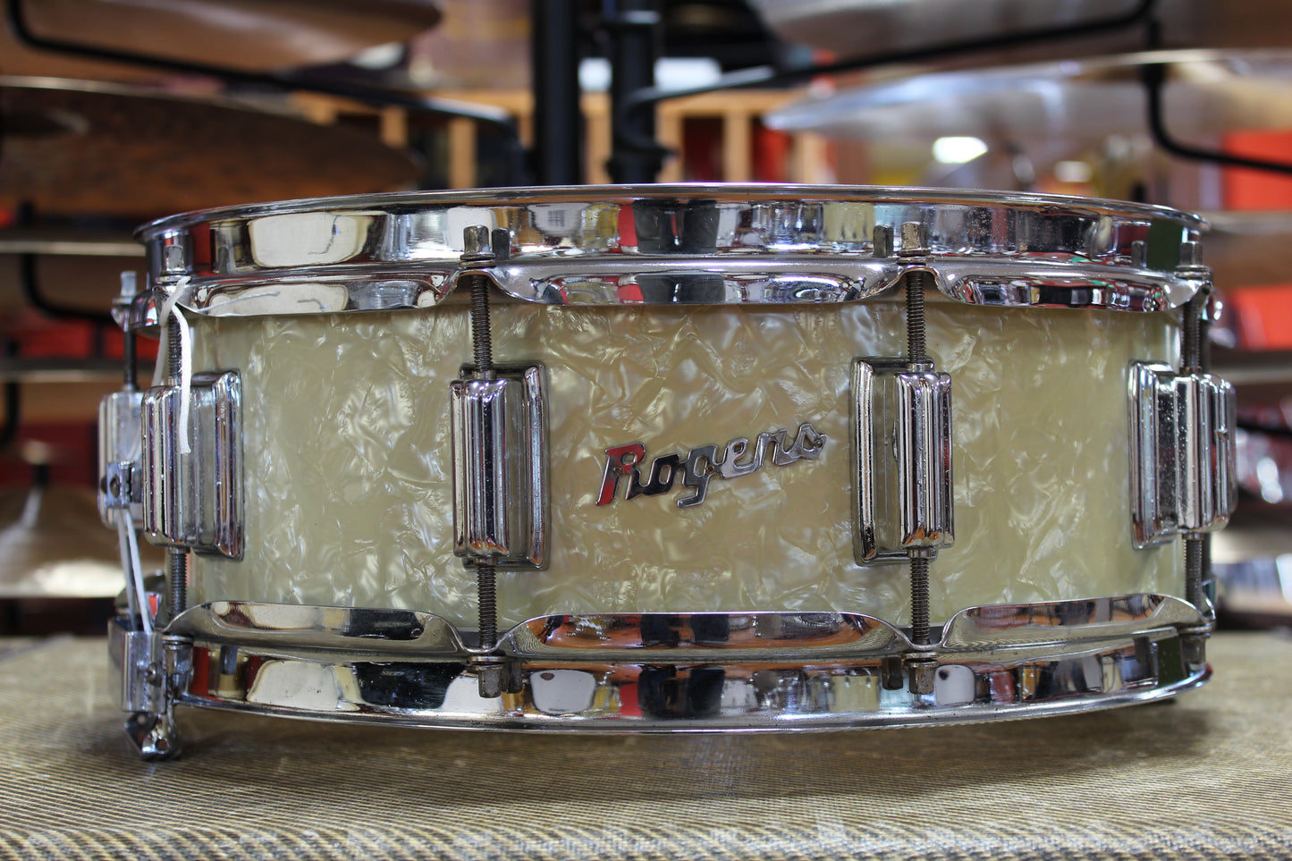 1960s Rogers Dynasonic Snare Drum 5"x14" in White Marine Pearl