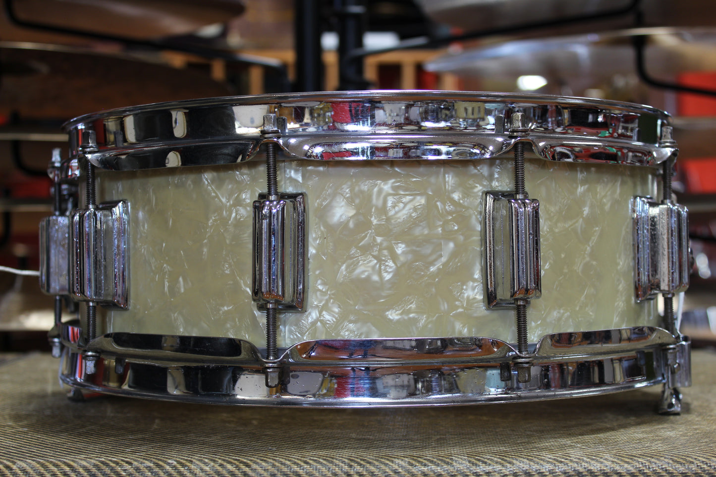 1960s Rogers Dynasonic Snare Drum 5"x14" in White Marine Pearl