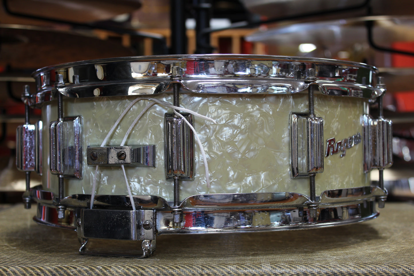 1960s Rogers Dynasonic Snare Drum 5"x14" in White Marine Pearl