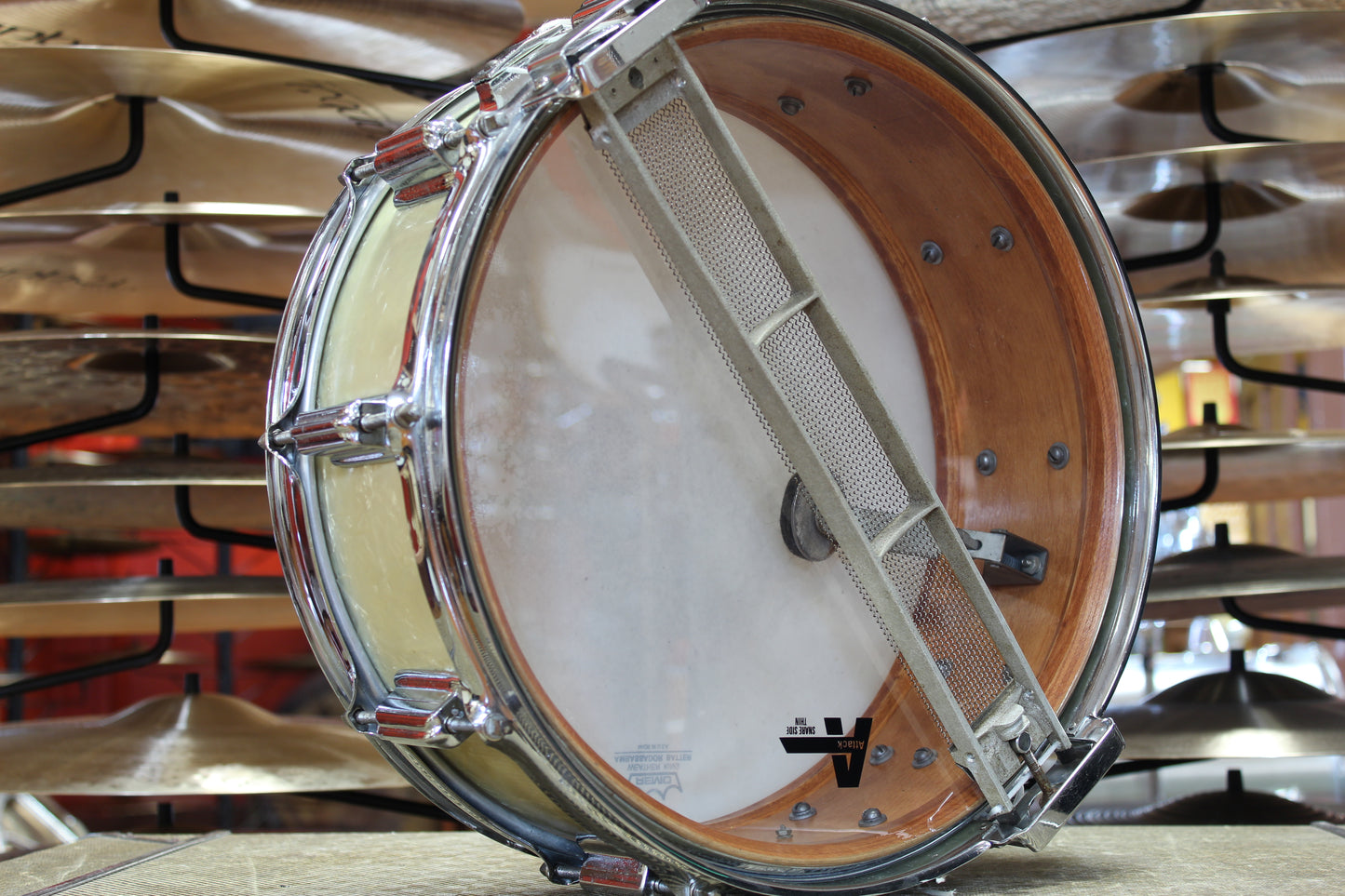 1960s Rogers Dynasonic Snare Drum 5"x14" in White Marine Pearl