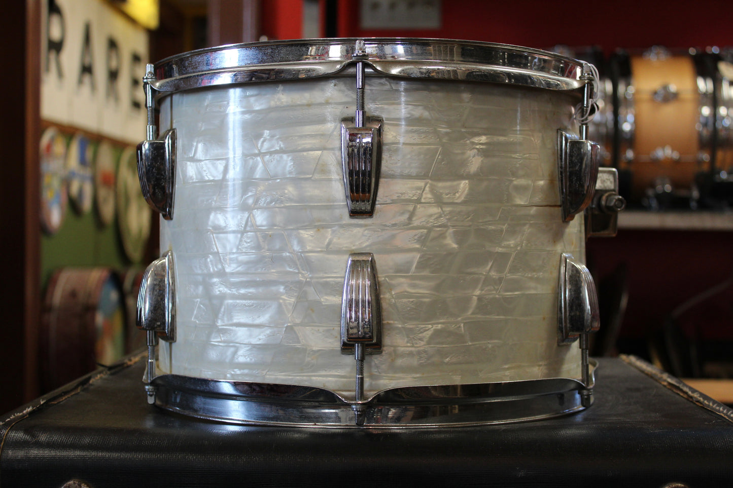 1970s Ludwig Big Beat Outfit in White Marine Pearl 14x22 8x12 9x13 16x16