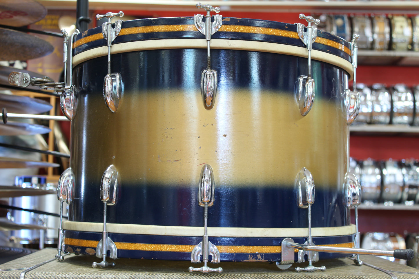 1950s Slingerland Swing-Master Ensemble in Blue & Gold Duco 14x22 6.5x14 14x14 8x12