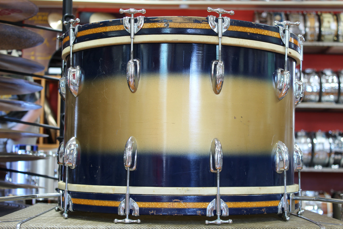 1950s Slingerland Swing-Master Ensemble in Blue & Gold Duco 14x22 6.5x14 14x14 8x12