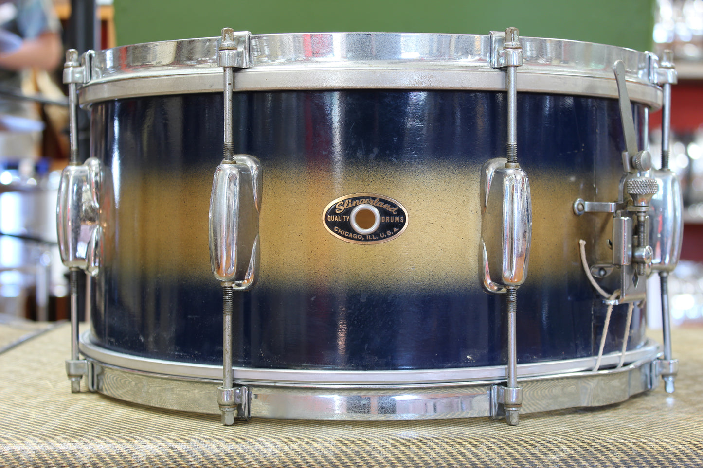 1950s Slingerland Swing-Master Ensemble in Blue & Gold Duco 14x22 6.5x14 14x14 8x12