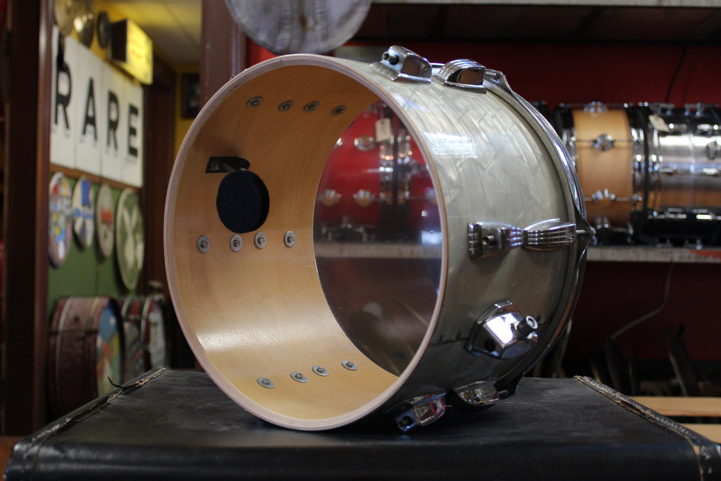 1970s Ludwig Big Beat Outfit in White Marine Pearl 14x22 8x12 9x13 16x16