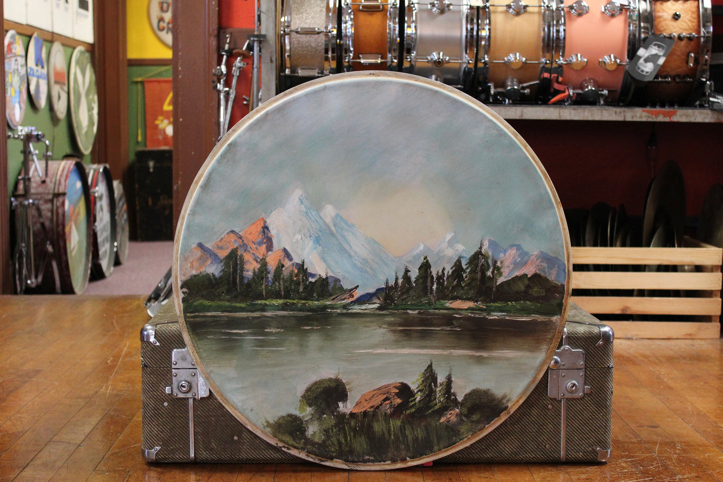 1950s 25-26 Inch Hand Painted Drum Head
