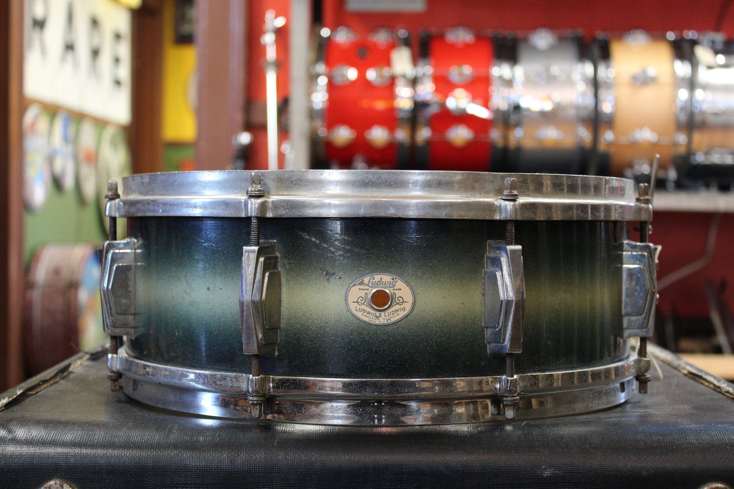 1936 Ludwig and Ludwig 5x14 Snare Drum in Blue and Silver Duco