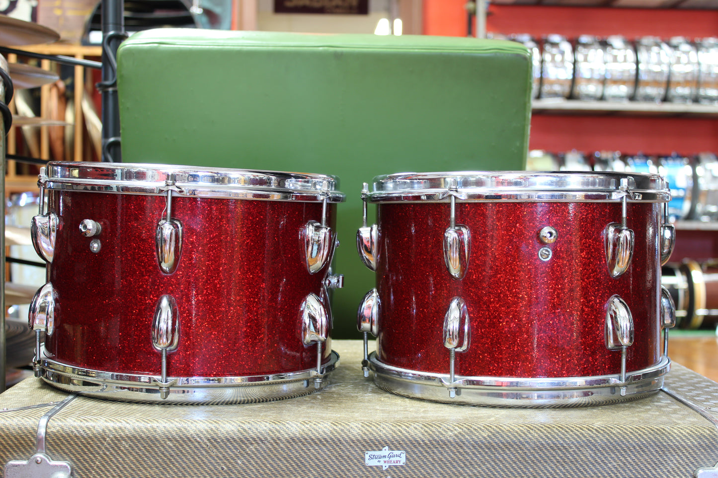 1966 Slingerland Modern Solo outfit in Sparkling Red Pearl 14x20 16x16 8x12 8x12
