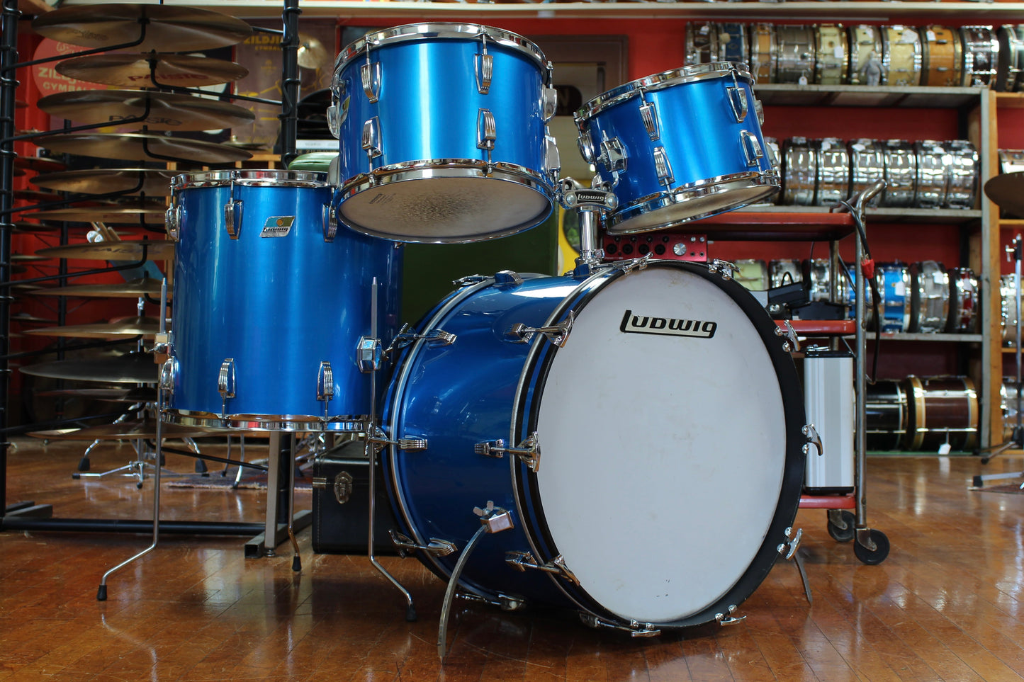 1970s Ludwig Hollywood outfit in Blue Silk 14x22 16x16 9x13 8x12