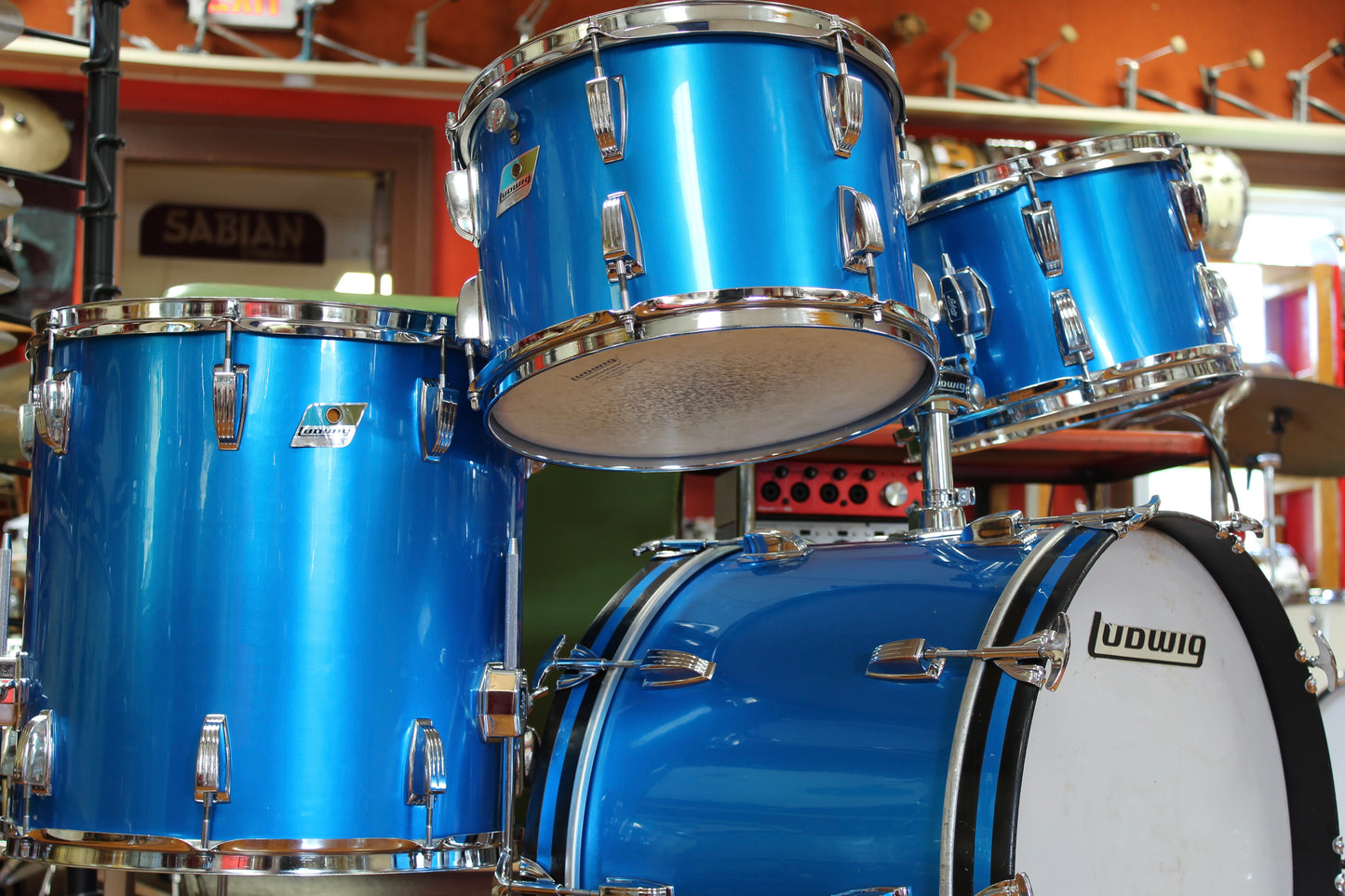 1970s Ludwig Hollywood outfit in Blue Silk 14x22 16x16 9x13 8x12