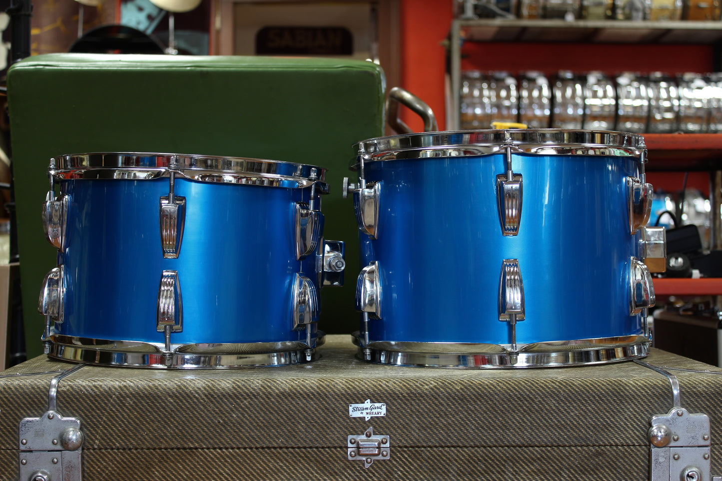 1970s Ludwig Hollywood outfit in Blue Silk 14x22 16x16 9x13 8x12