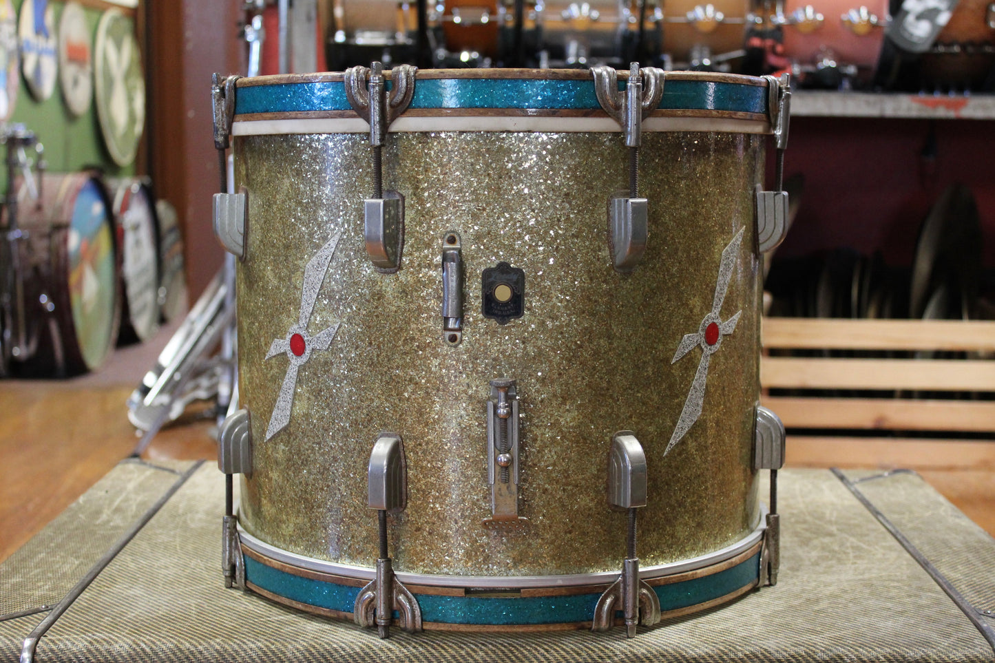 Septemeber 1940 Leedy 12x15 Marching Snare Drum in Gold Sparkle Full Dress