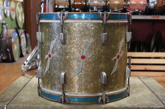 Septemeber 1940 Leedy 12x15 Marching Snare Drum in Gold Sparkle Full Dress