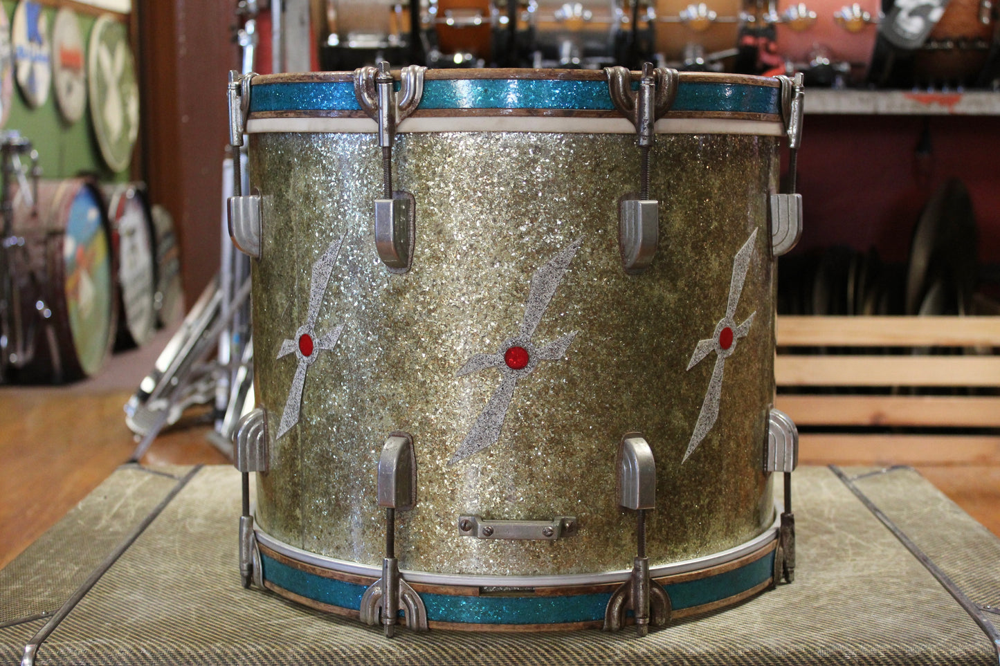 Septemeber 1940 Leedy 12x15 Marching Snare Drum in Gold Sparkle Full Dress