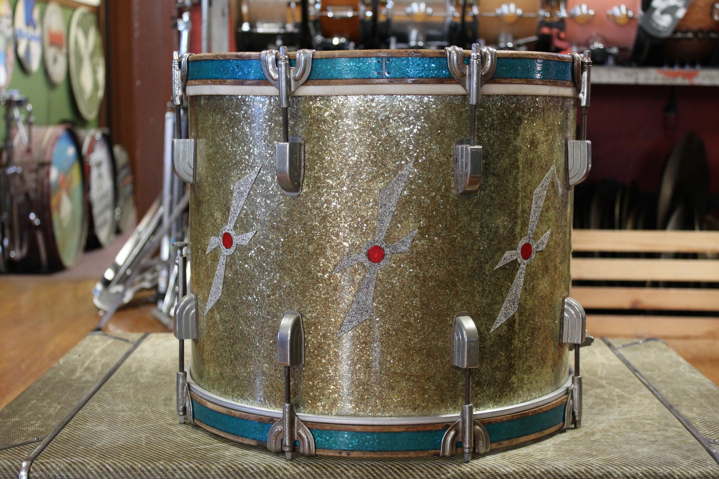 Septemeber 1940 Leedy 12x15 Marching Snare Drum in Gold Sparkle Full Dress