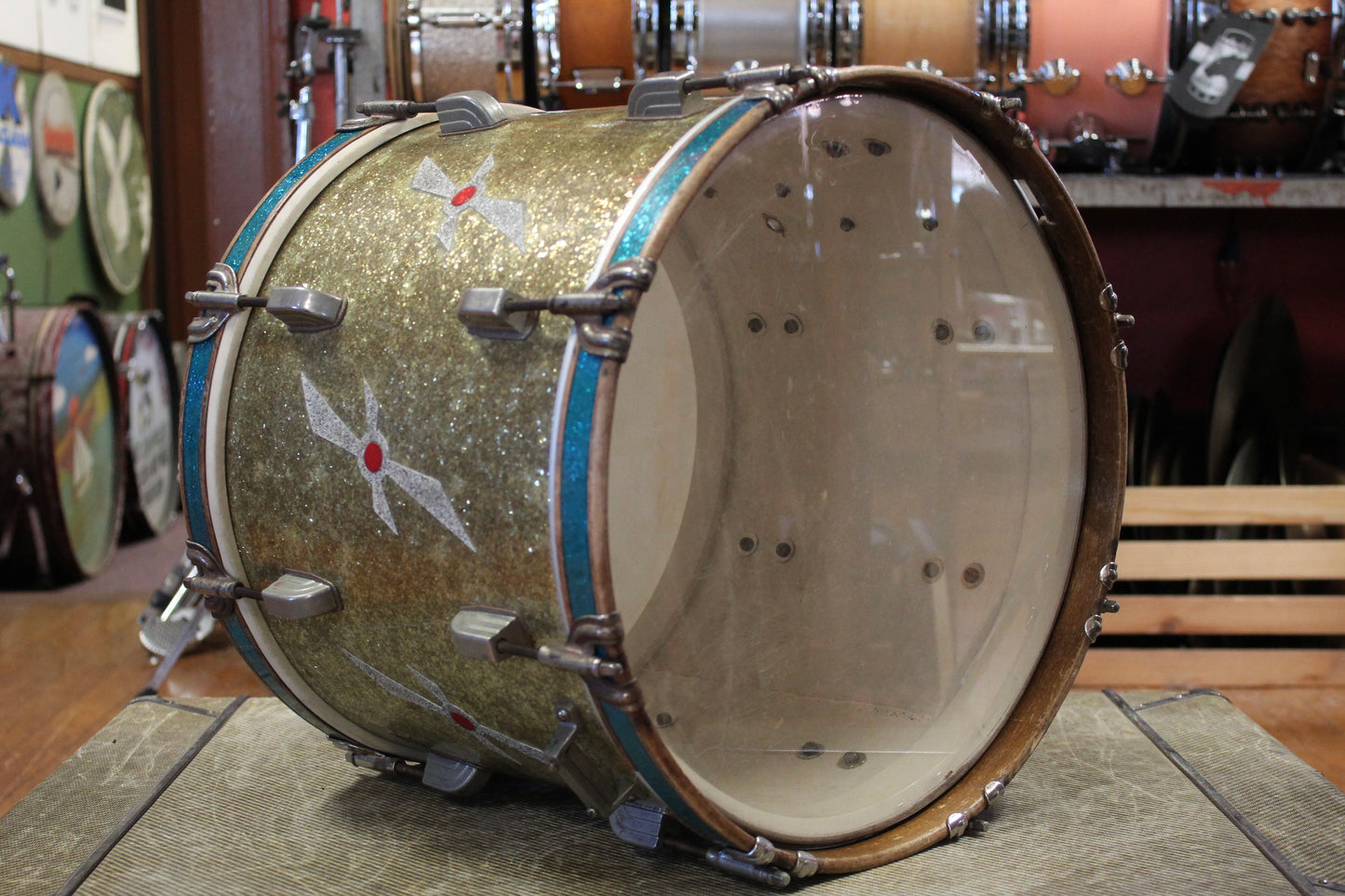Septemeber 1940 Leedy 12x15 Marching Snare Drum in Gold Sparkle Full Dress